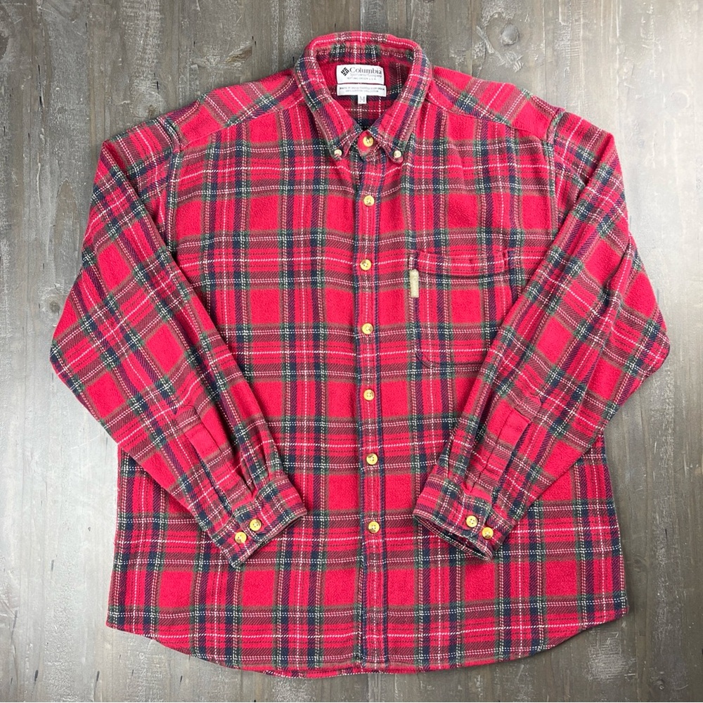 Vintage Columbia Men’s Medium Long Sleeve Button-Up Shirt Plaid Fleece Winter